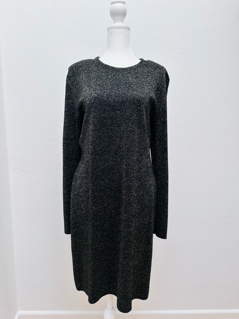Veronica Beard Black Metallic Wool Long-Sleeve Shift Dress